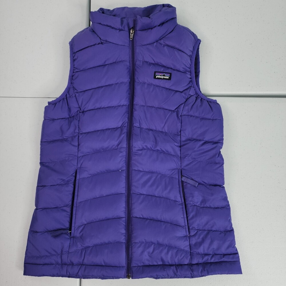 Patagonia Quilted Down Purple Puffer Vest Full Zip Girls Large (12) Used